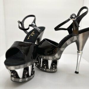 Ellie Shoes E-629-Juliet 6",  Ankle Strap disco ball in platform Size 9 / Black